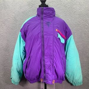 Vintage 80s 90s Ski Snowboard Jacket Retro Purple Teal Adult L / XL Puffer Coat